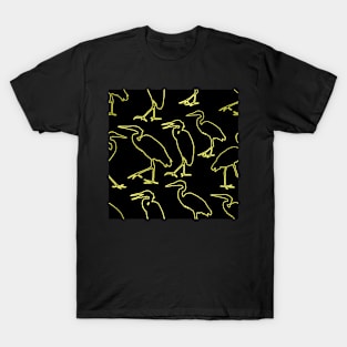 Blue Heron Walking Gold Line on Black Repeat 5748 T-Shirt